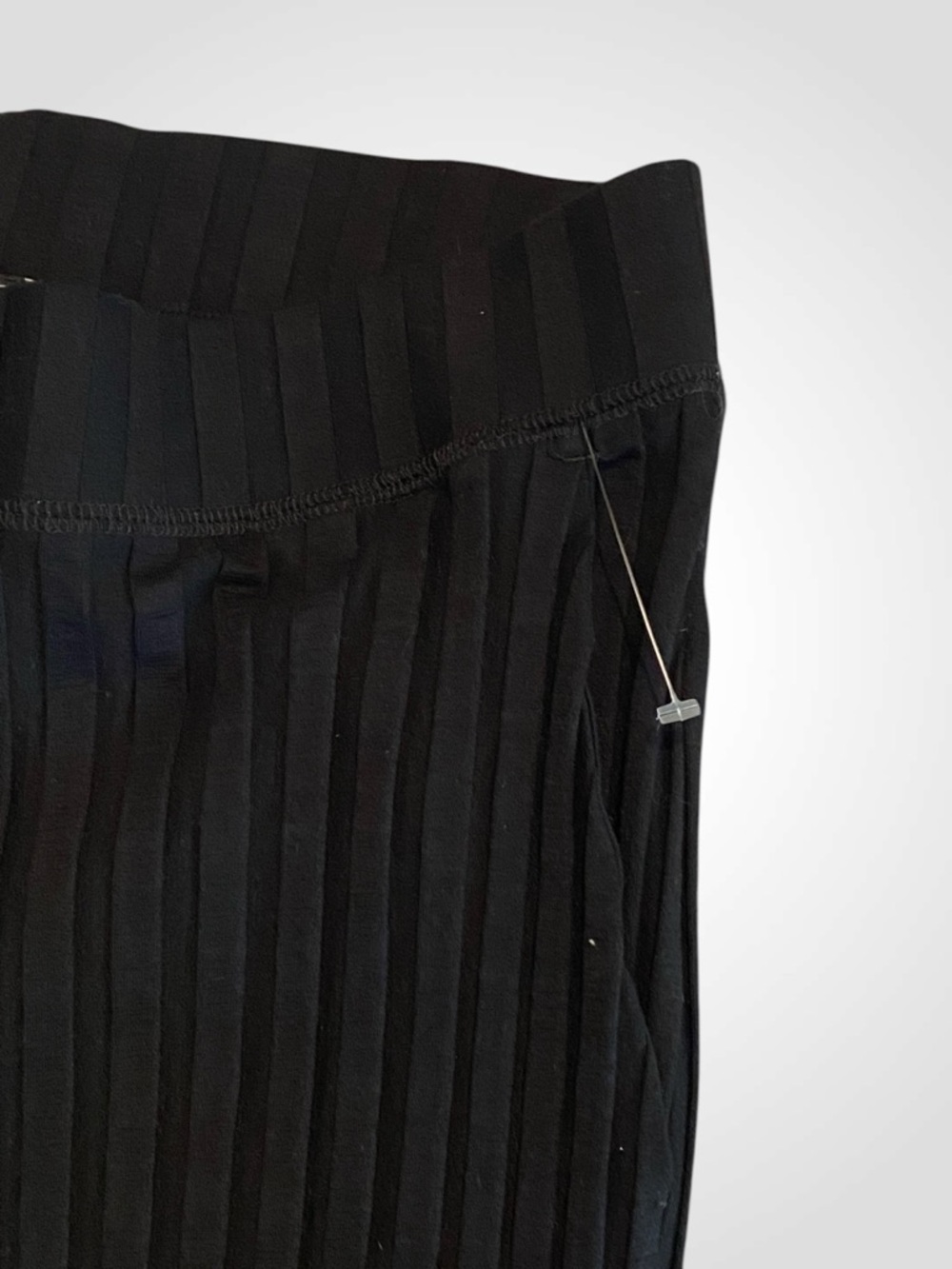 Eileen Fisher Black Ribbed Wide-Leg Cropped Pants with Side Slits NWOT Size M - Picture 12 of 14